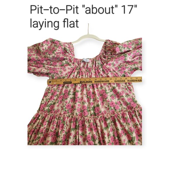 Zoco Puff Sleeve Pink Floral Secret Garden Daymaker Dress Small - Picture 6 of 8